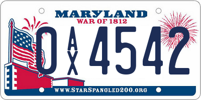 MD license plate 0AX4542