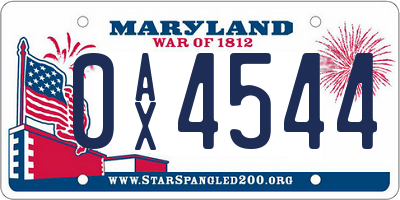 MD license plate 0AX4544