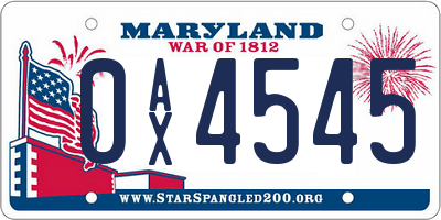 MD license plate 0AX4545