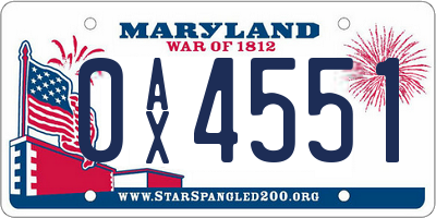 MD license plate 0AX4551