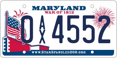 MD license plate 0AX4552