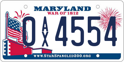 MD license plate 0AX4554