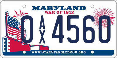 MD license plate 0AX4560