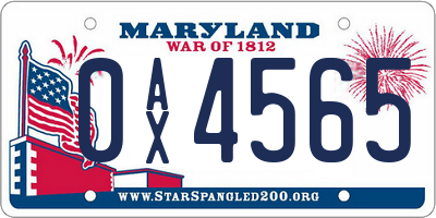 MD license plate 0AX4565