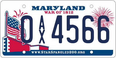 MD license plate 0AX4566