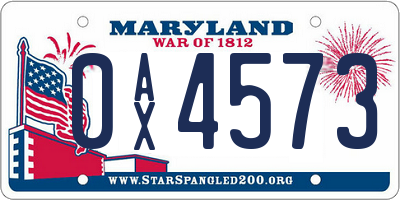 MD license plate 0AX4573