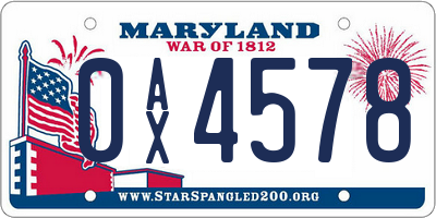 MD license plate 0AX4578