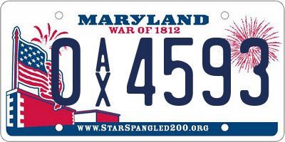 MD license plate 0AX4593