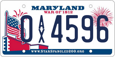 MD license plate 0AX4596