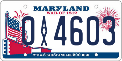 MD license plate 0AX4603