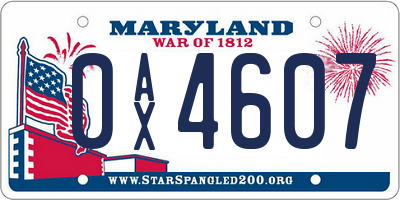 MD license plate 0AX4607
