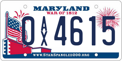 MD license plate 0AX4615