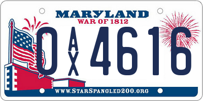 MD license plate 0AX4616