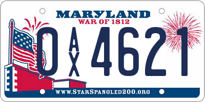 MD license plate 0AX4621