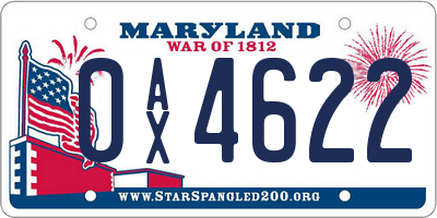 MD license plate 0AX4622