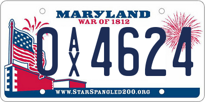 MD license plate 0AX4624