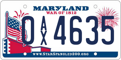MD license plate 0AX4635