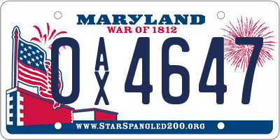MD license plate 0AX4647
