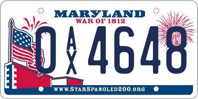 MD license plate 0AX4648
