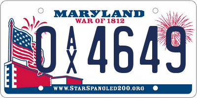 MD license plate 0AX4649