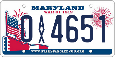 MD license plate 0AX4651