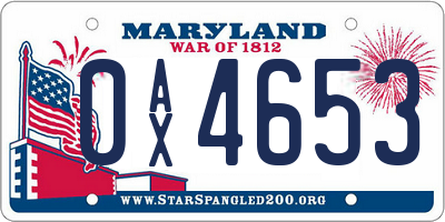 MD license plate 0AX4653