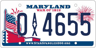 MD license plate 0AX4655