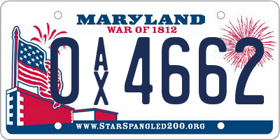 MD license plate 0AX4662