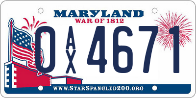MD license plate 0AX4671