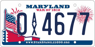 MD license plate 0AX4677