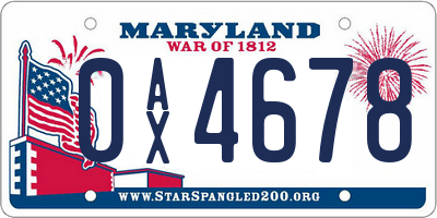 MD license plate 0AX4678