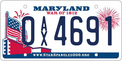 MD license plate 0AX4691