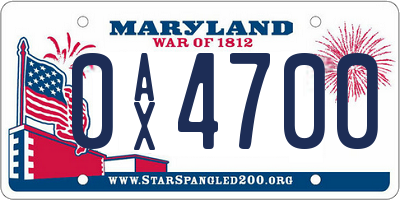 MD license plate 0AX4700