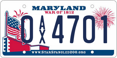 MD license plate 0AX4701
