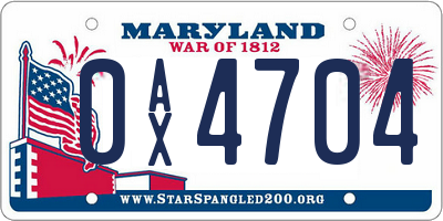 MD license plate 0AX4704