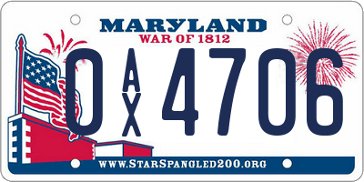 MD license plate 0AX4706