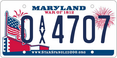 MD license plate 0AX4707