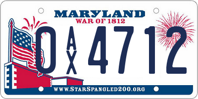 MD license plate 0AX4712