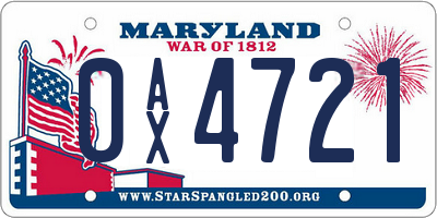 MD license plate 0AX4721