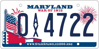 MD license plate 0AX4722
