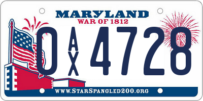 MD license plate 0AX4728