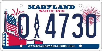 MD license plate 0AX4730
