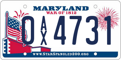 MD license plate 0AX4731