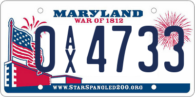 MD license plate 0AX4733