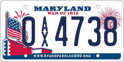 MD license plate 0AX4738