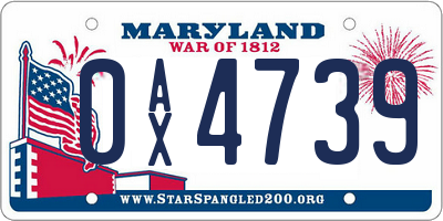 MD license plate 0AX4739