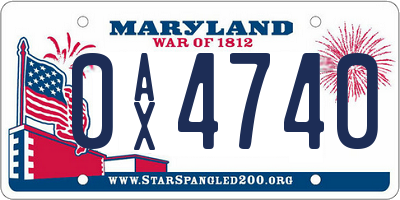 MD license plate 0AX4740