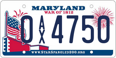 MD license plate 0AX4750