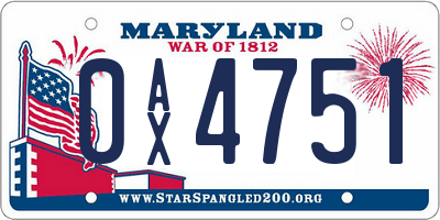 MD license plate 0AX4751