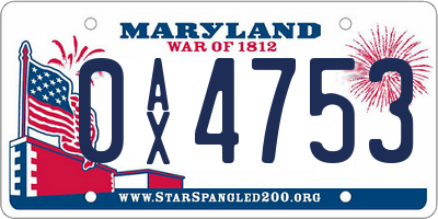 MD license plate 0AX4753